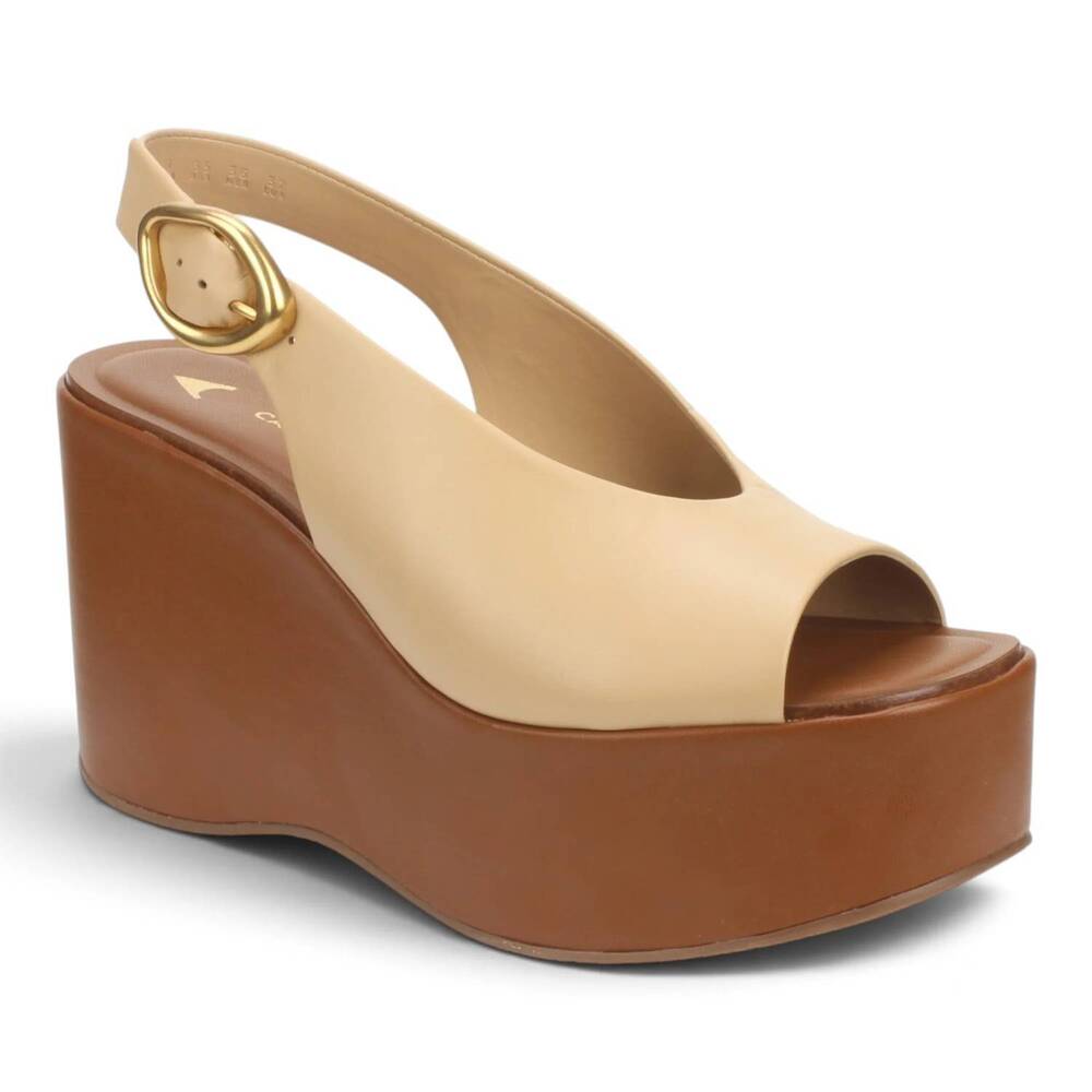 NEW CARRANO women's leather wedge sandal in porcini